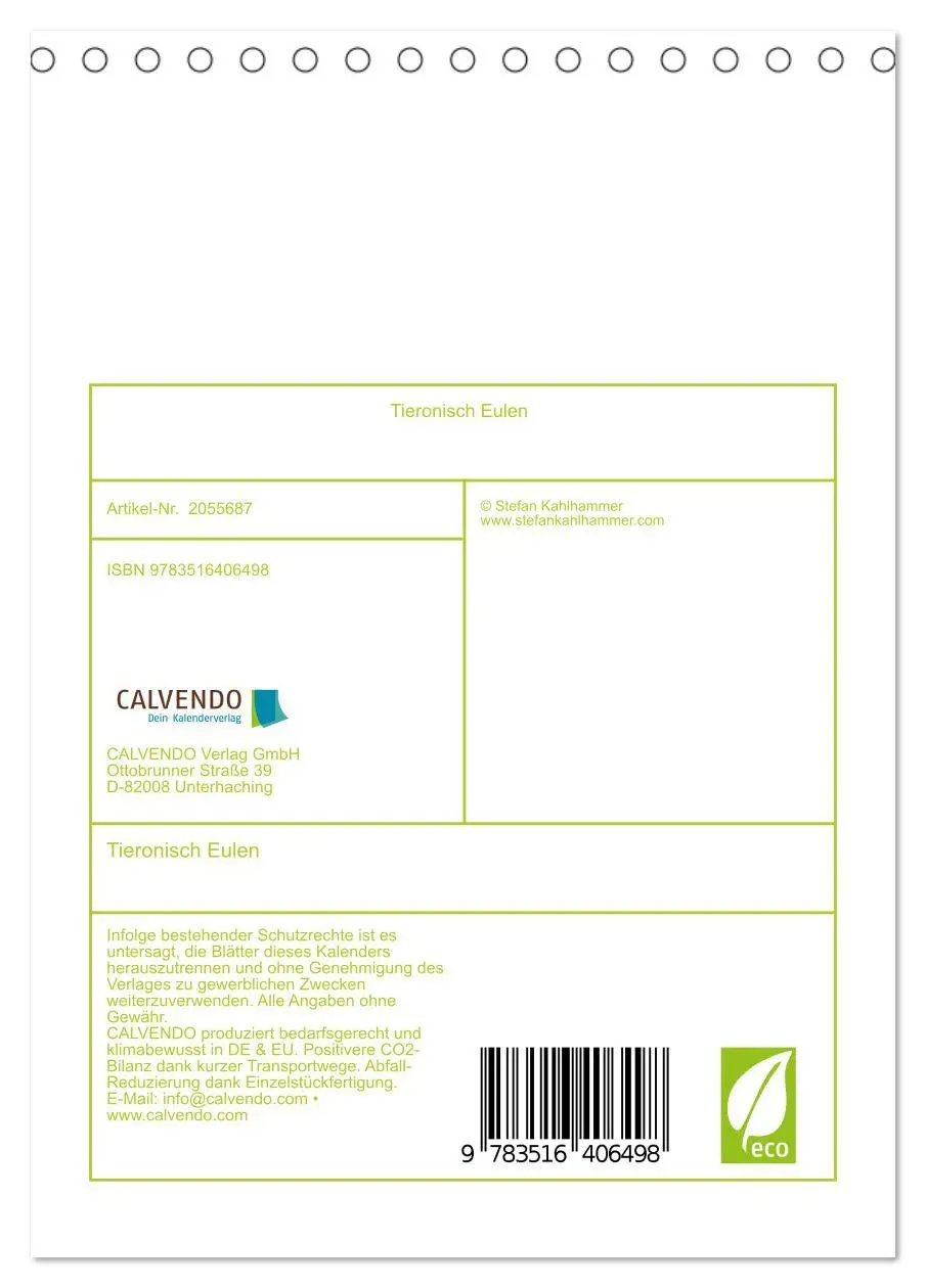 Bild: 9783516406498 | Tieronisch Eulen (Tischkalender 2026 DIN A5 hoch), CALVENDO...