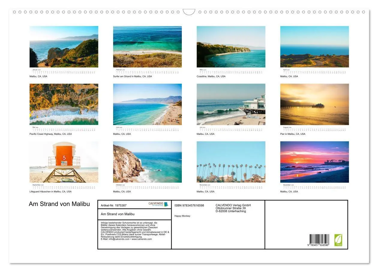 Bild: 9783457616598 | Am Strand von Malibu (Wandkalender 2026 DIN A2 quer), CALVENDO...