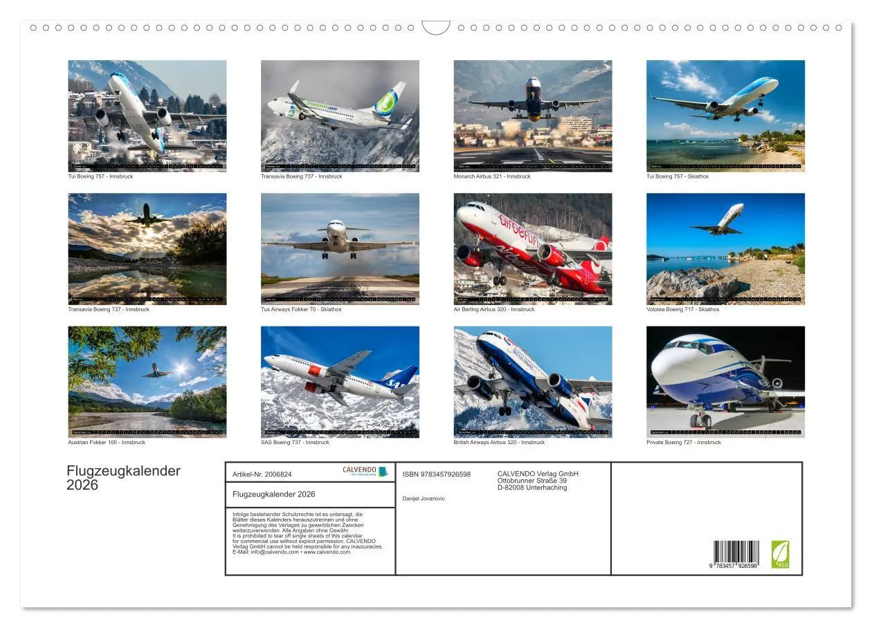 Bild: 9783457926598 | Flugzeugkalender 2026 (Wandkalender 2026 DIN A2 quer), CALVENDO...