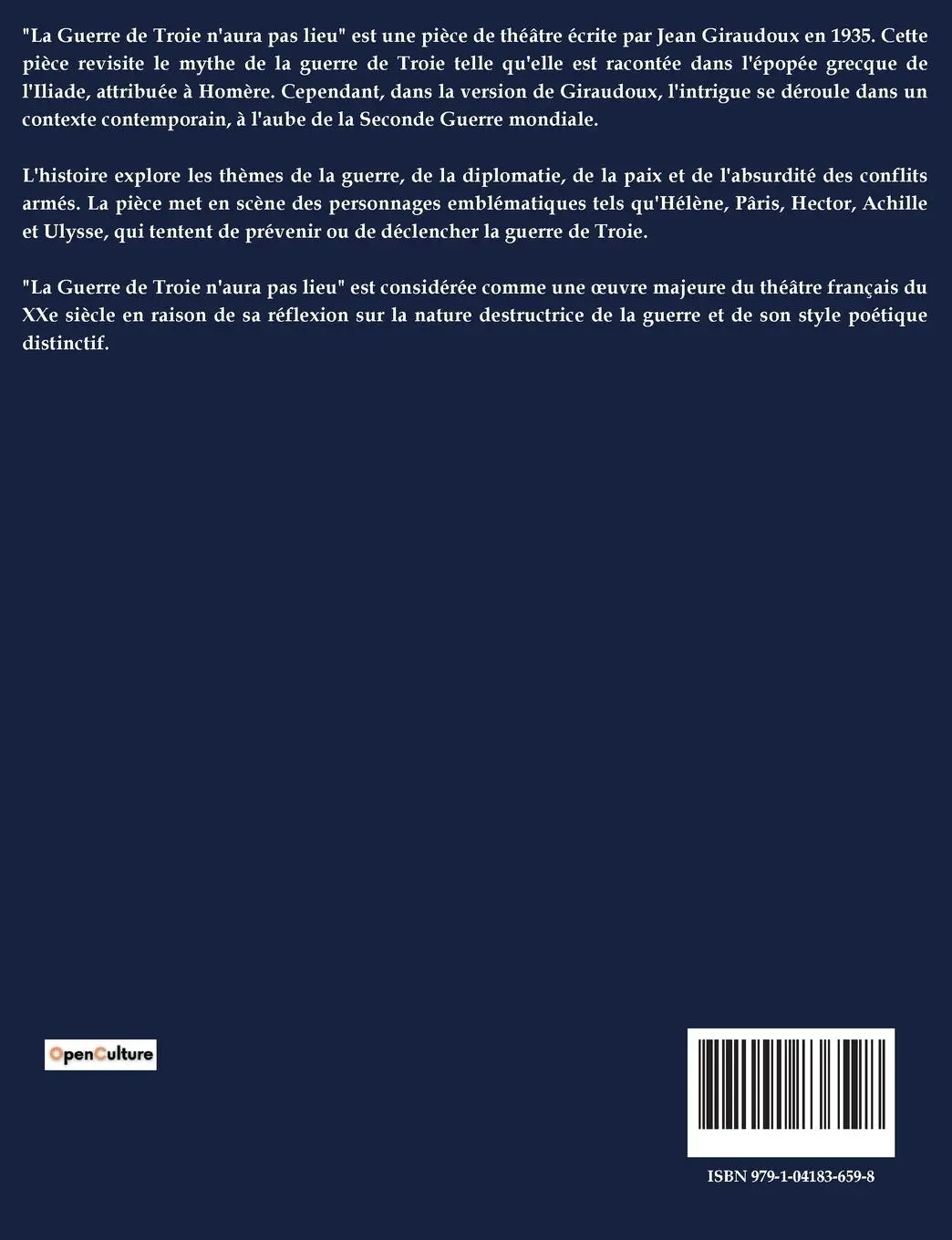 Rückseite: 9791041836598 | LA GUERRE DE TROIE N'AURA PAS LIEU | Jean Giraudoux | Taschenbuch