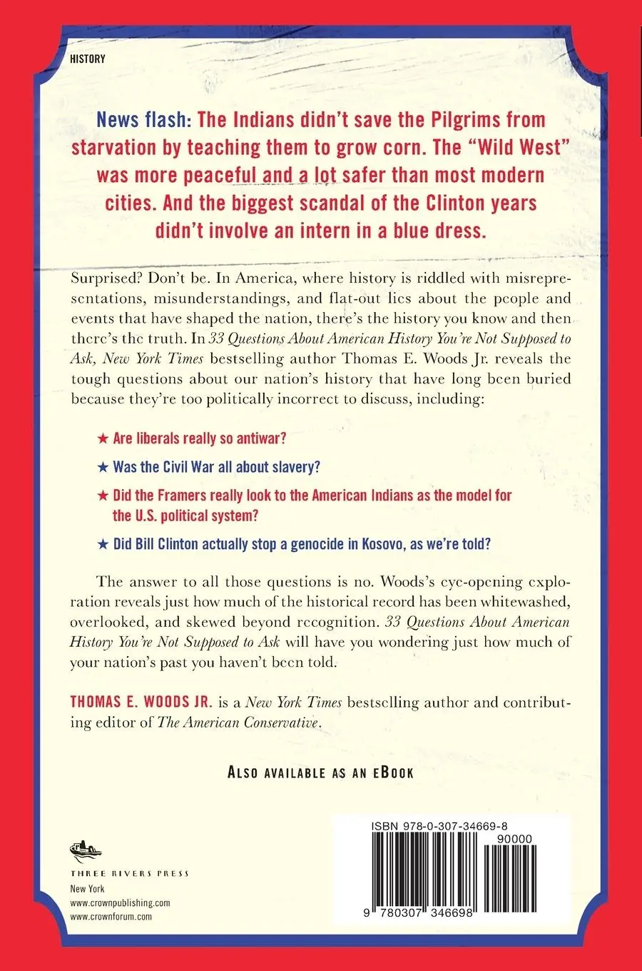 Rückseite: 9780307346698 | 33 Questions About American History You're Not Supposed to Ask | Woods