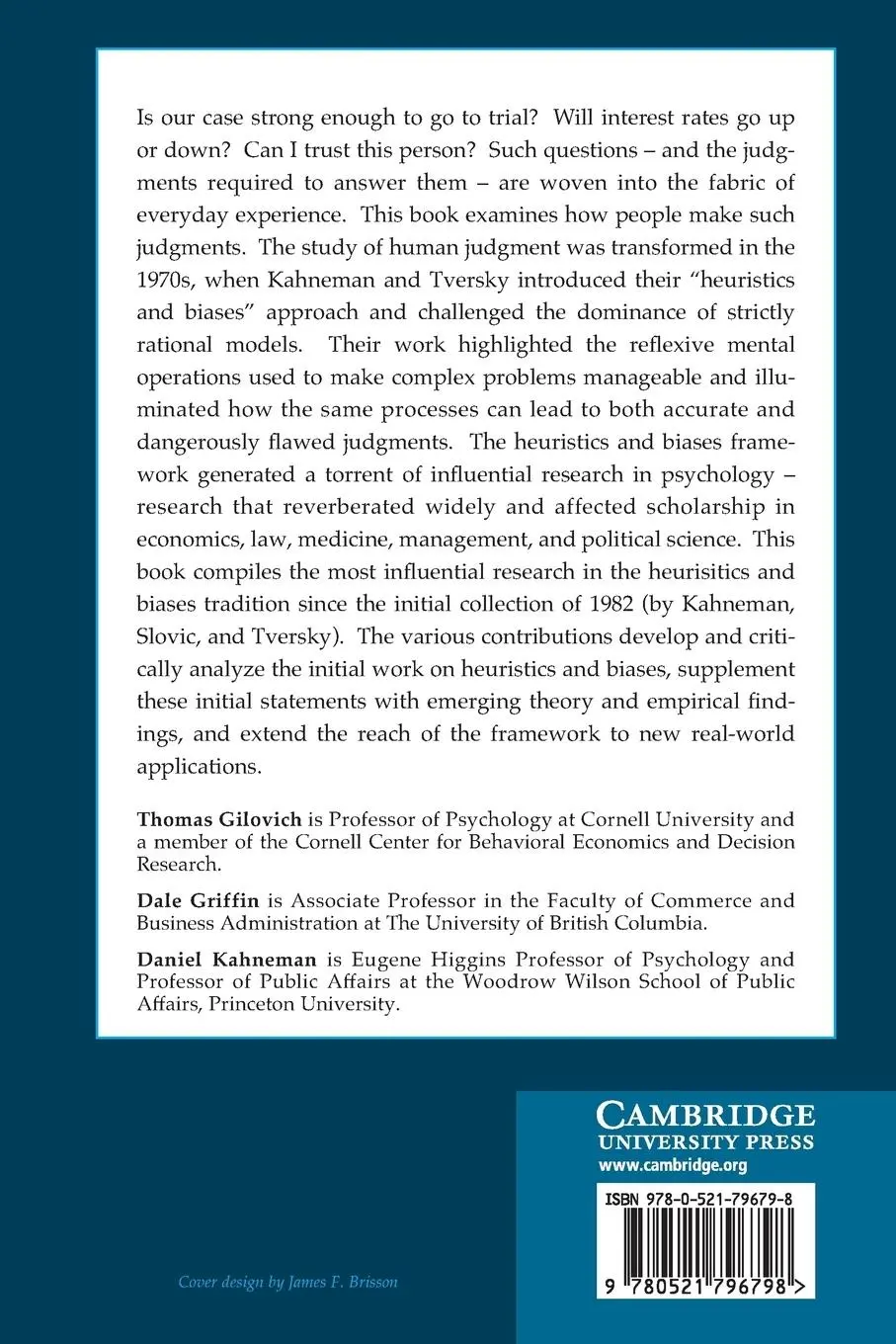 Rückseite: 9780521796798 | Heuristics and Biases | The Psychology of Intuitive Judgment | Buch