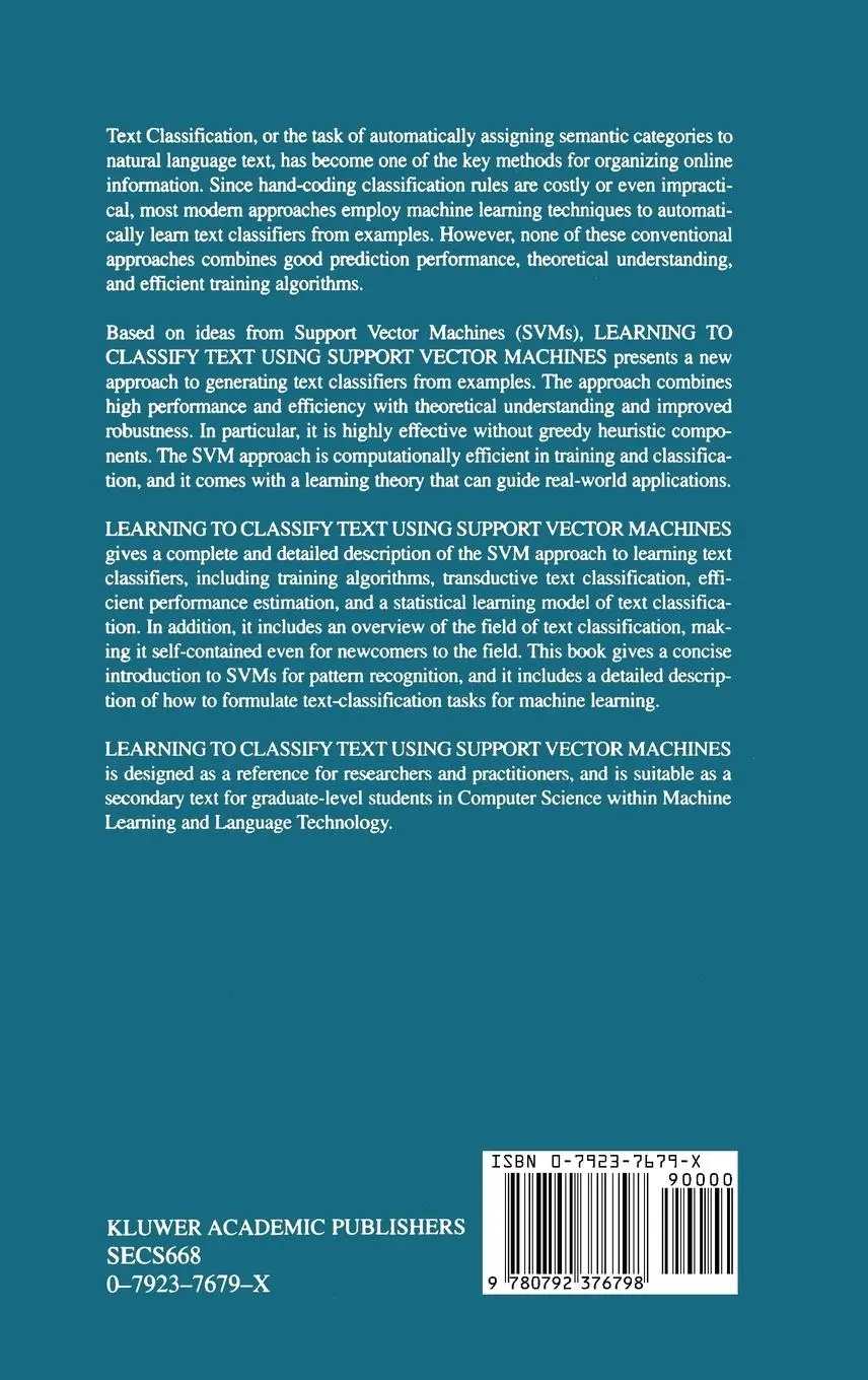 Rückseite: 9780792376798 | Learning to Classify Text Using Support Vector Machines | Joachims