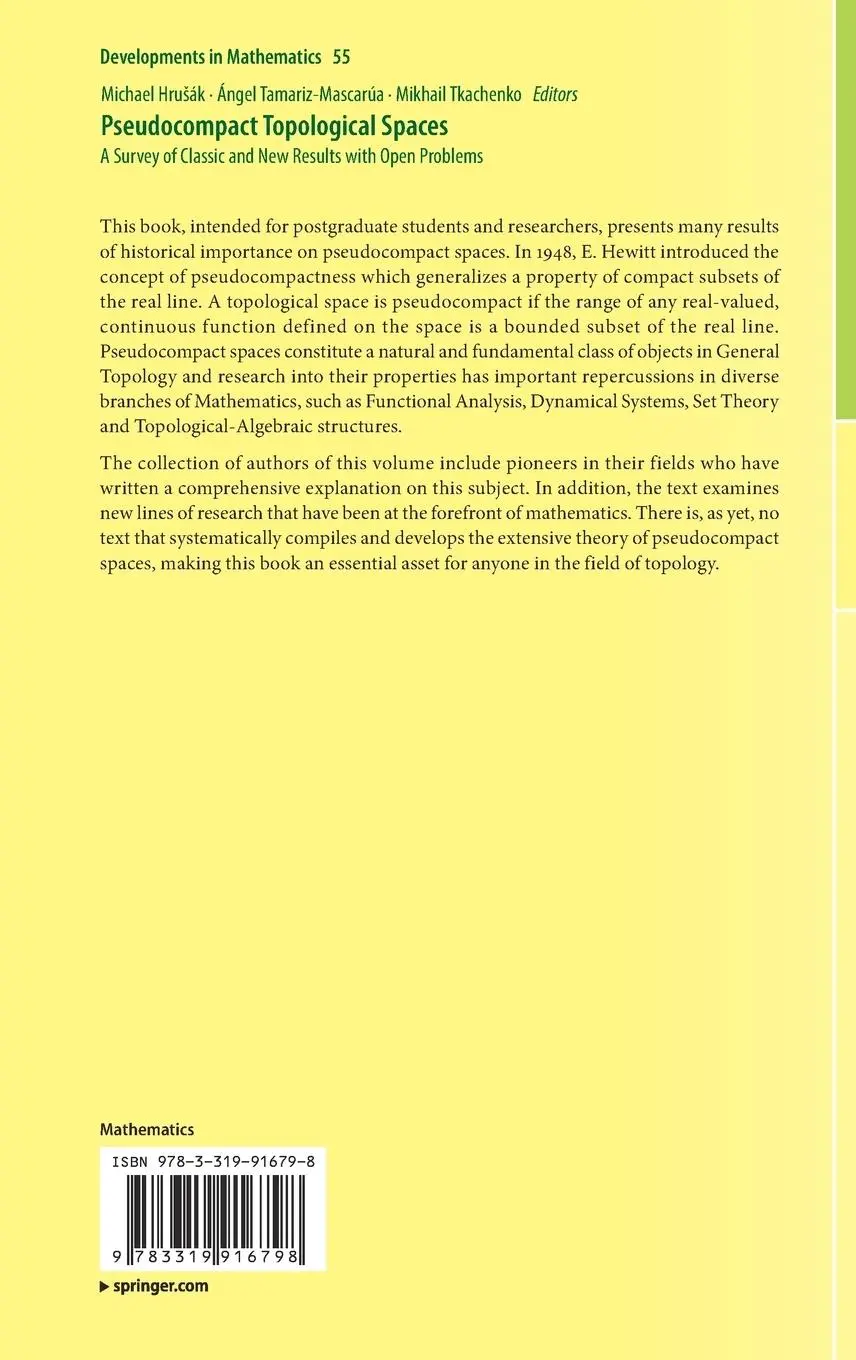 Rückseite: 9783319916798 | Pseudocompact Topological Spaces | Michael Hru¿ák (u. a.) | Buch