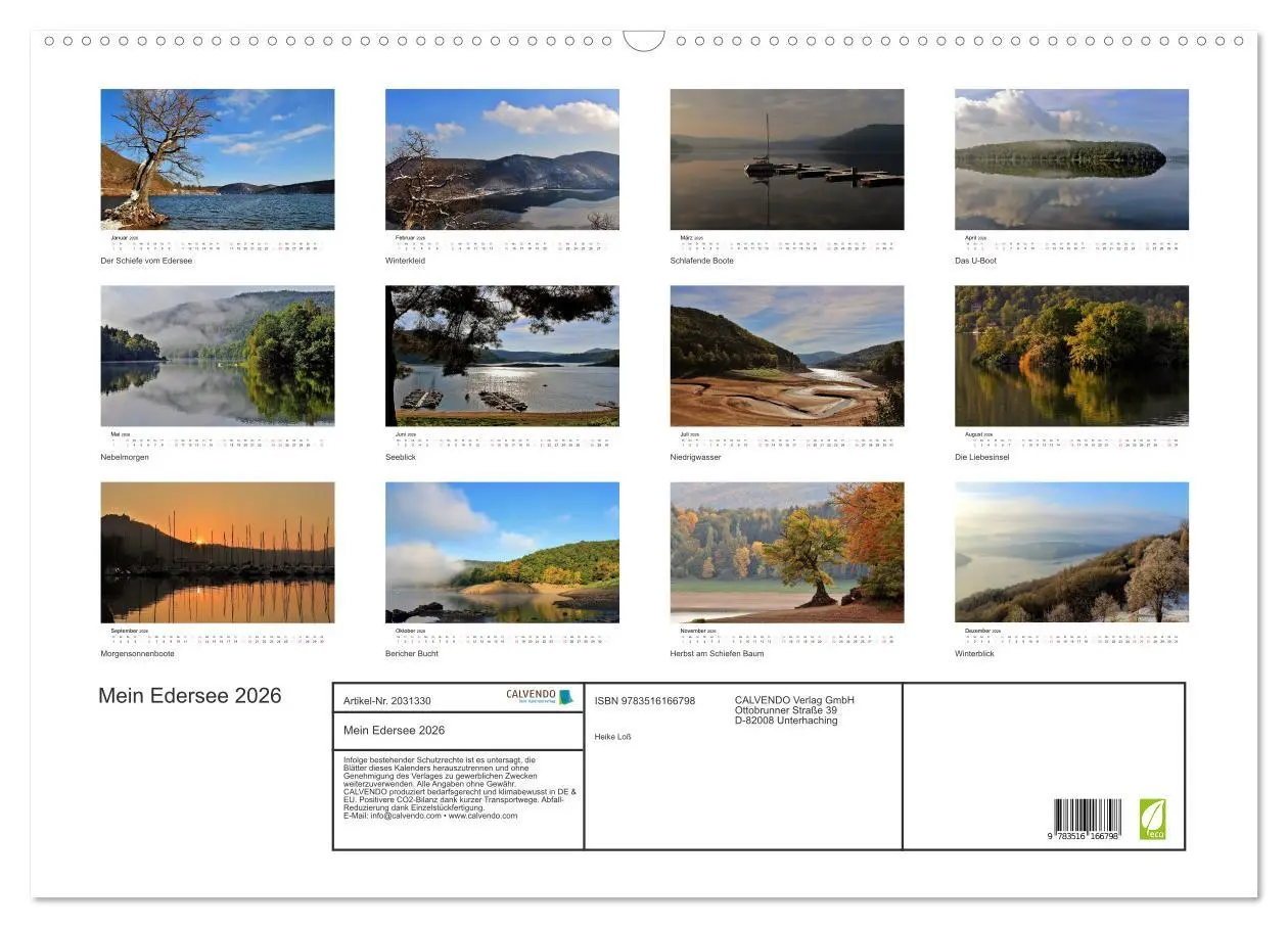 Bild: 9783516166798 | Mein Edersee 2026 (Wandkalender 2026 DIN A2 quer), CALVENDO...