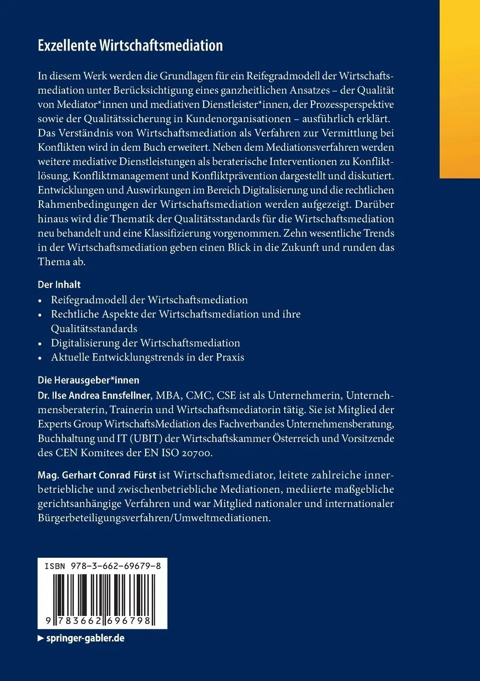 Rückseite: 9783662696798 | Exzellente Wirtschaftsmediation | Gerhart Conrad Fürst (u. a.) | Buch