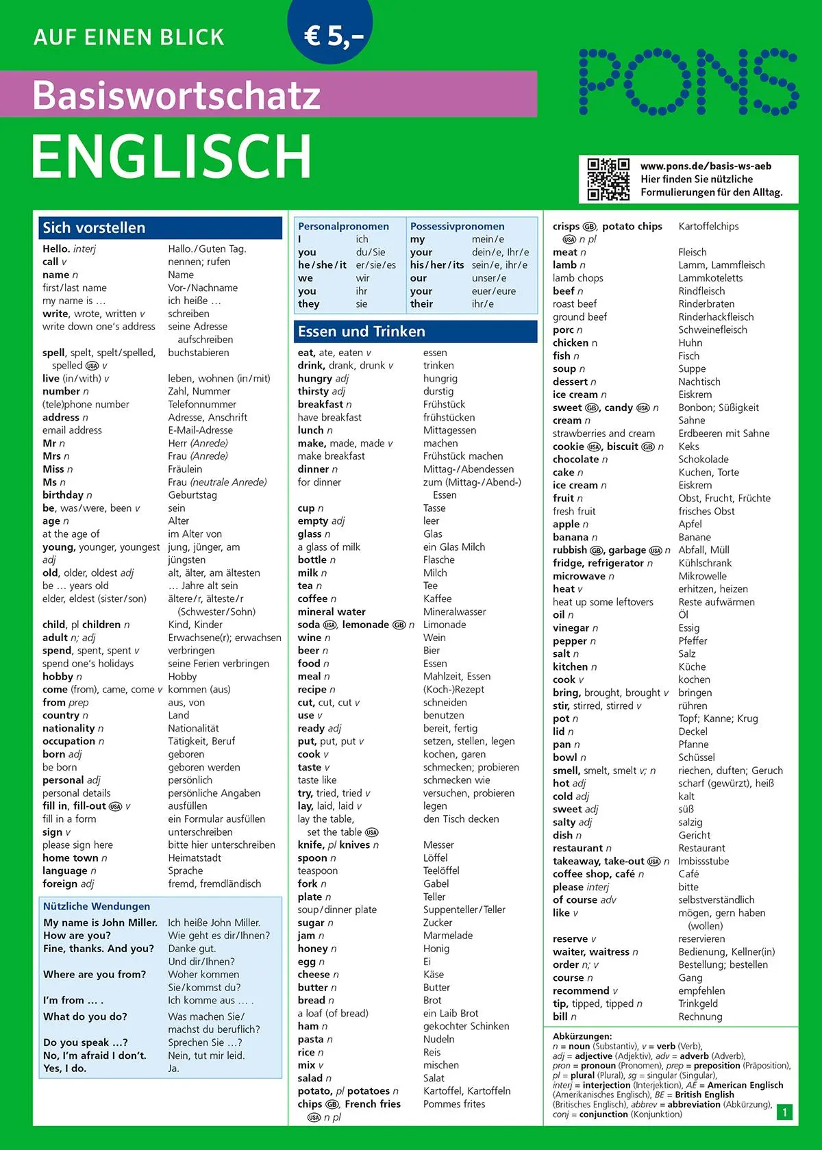Cover: 9783125626898 | PONS Basiswortschatz auf einen Blick Englisch | Katja Hald | 6 S.
