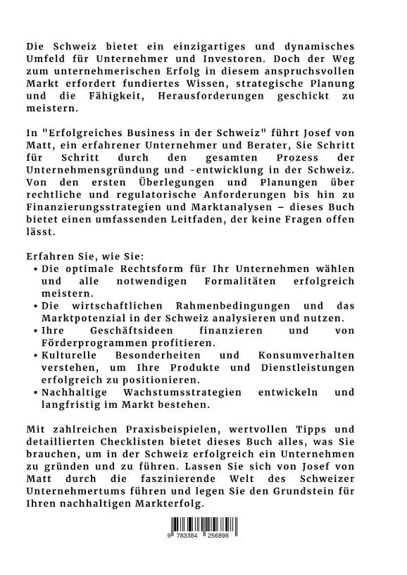 Rückseite: 9783384256898 | Erfolgreiches Business in der Schweiz | Josef von Matt | Buch | 388 S.