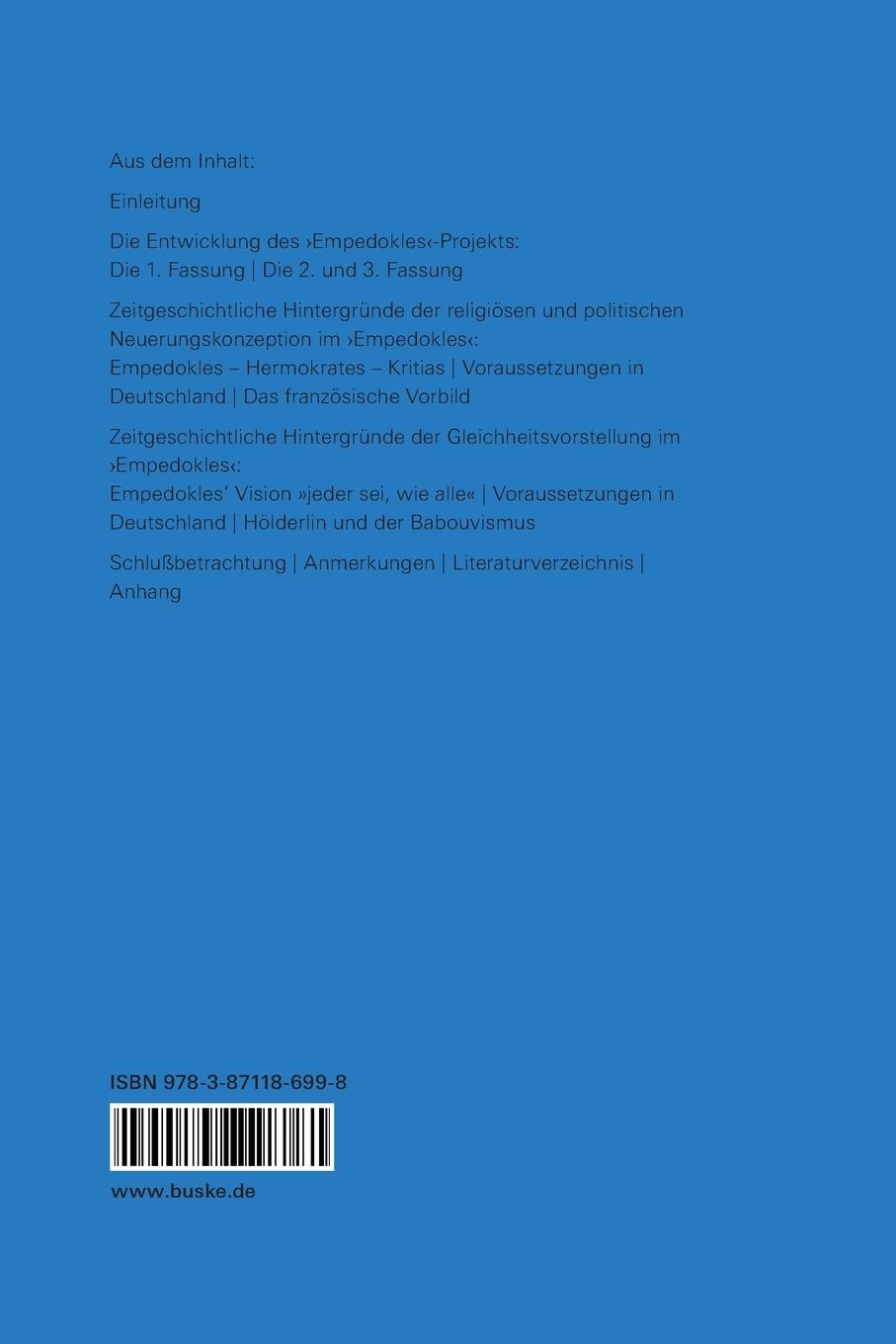 Rückseite: 9783871186998 | Hölderlins "Empedokles" | Christoph Prignitz | Taschenbuch | 136 S.
