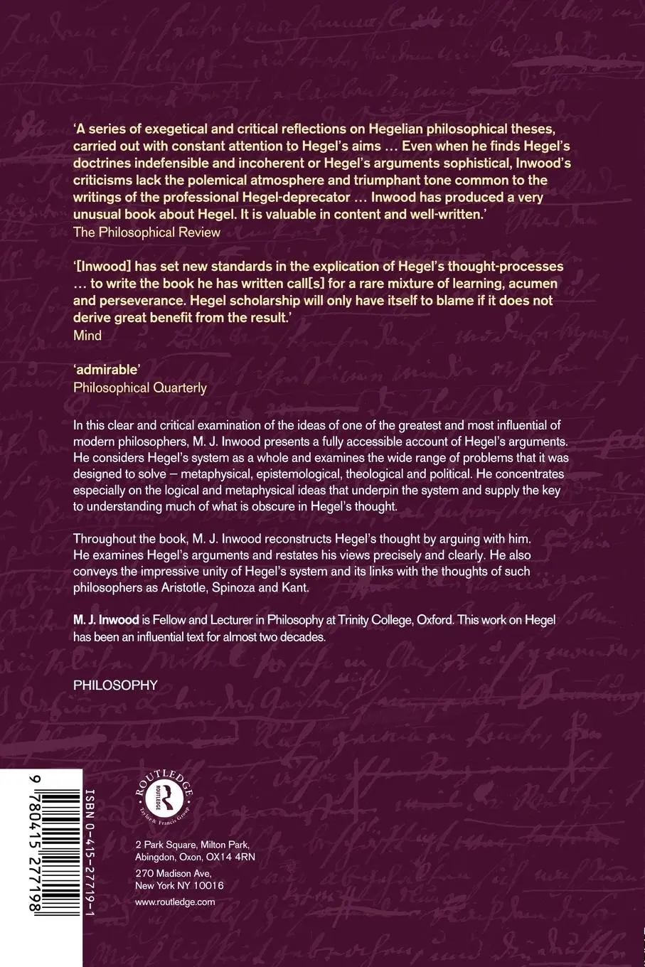 Rückseite: 9780415277198 | Hegel | Michael Inwood | Taschenbuch | Einband - flex.(Paperback)