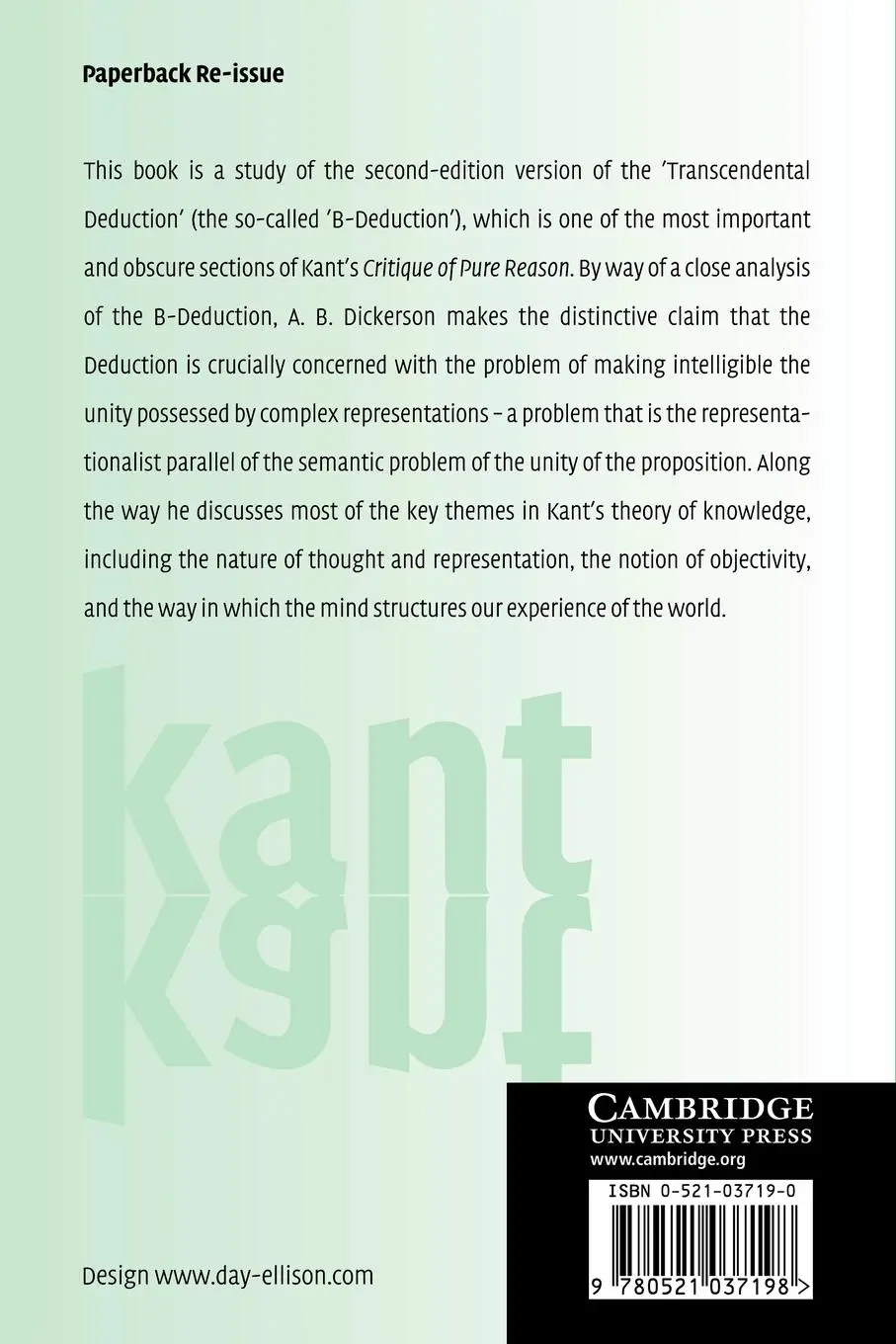 Rückseite: 9780521037198 | Kant on Representation and Objectivity | A. B. Dickerson | Taschenbuch
