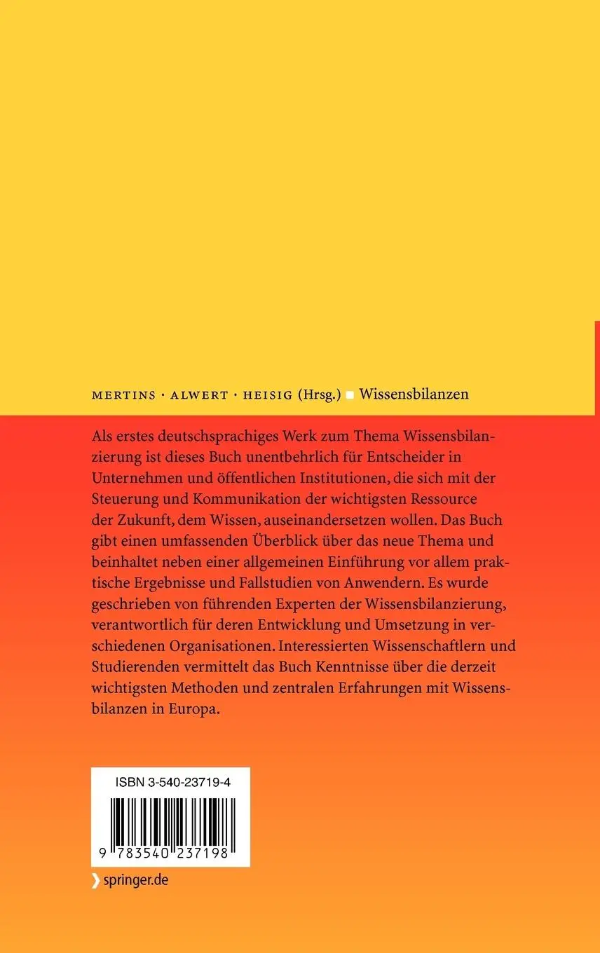 Rückseite: 9783540237198 | Wissensbilanzen | Kai Mertins (u. a.) | Buch | xxiii | Deutsch | 2005