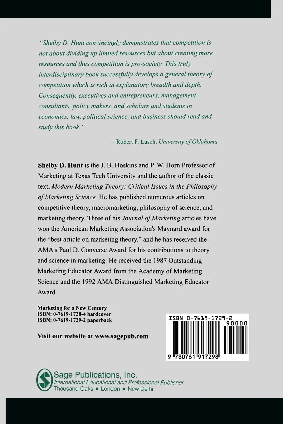 Rückseite: 9780761917298 | A General Theory of Competition | Shelby D. Hunt | Taschenbuch | 1999