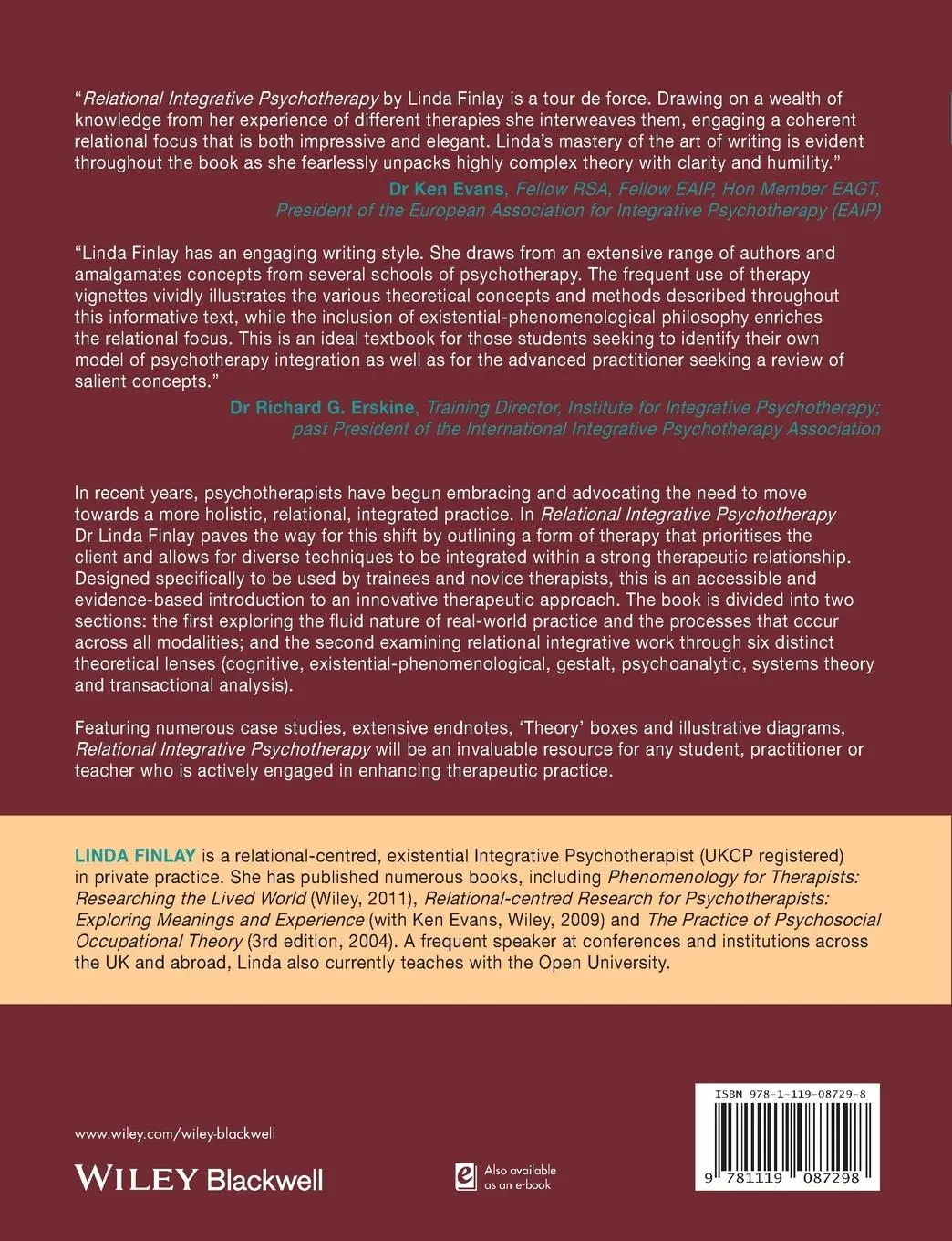 Rückseite: 9781119087298 | Relational Integrative Psychotherapy | Linda Finlay | Taschenbuch