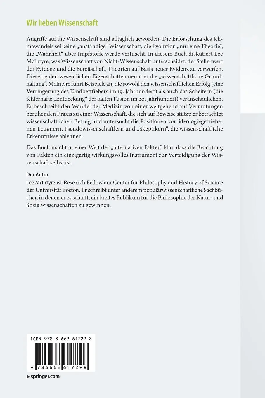Rückseite: 9783662617298 | Wir lieben Wissenschaft | Lee Mcintyre | Taschenbuch | xiii | Deutsch