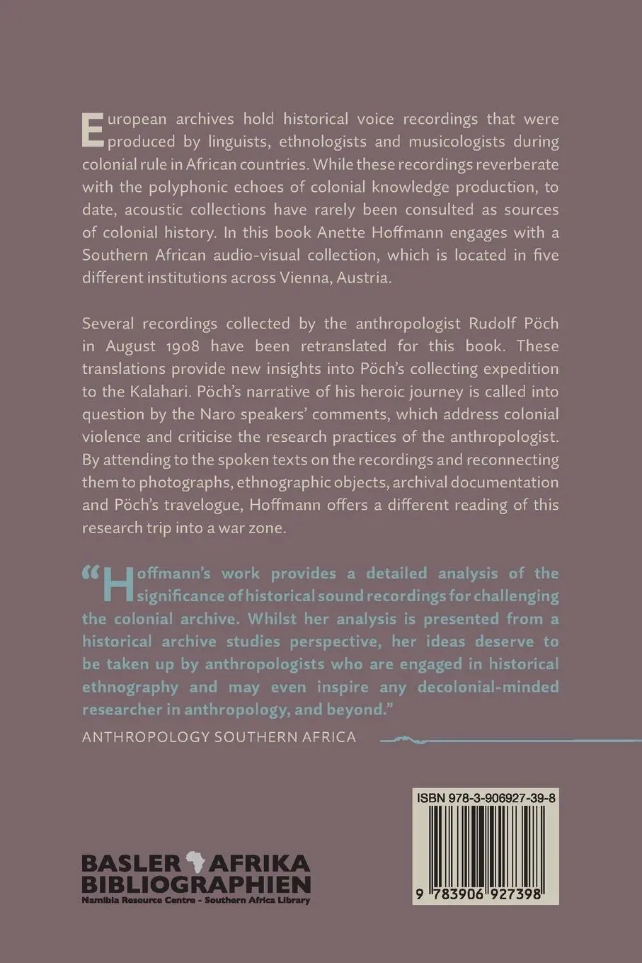 Rückseite: 9783906927398 | Listening to Colonial History | Anette Hoffmann | Taschenbuch | 2022