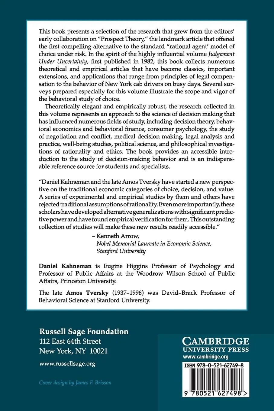 Rückseite: 9780521627498 | Choices, Values, and Frames | Amos Tversky | Taschenbuch | Paperback