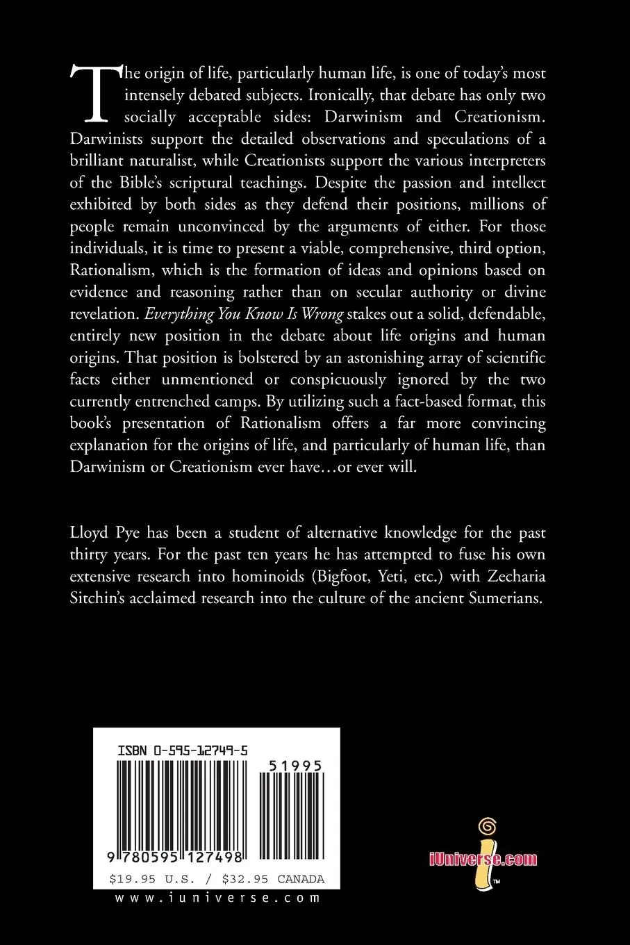 Rückseite: 9780595127498 | Everything You Know is Wrong | Book 1: Human Origins | Lloyd Pye