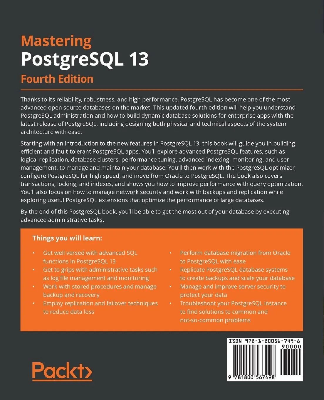 Rückseite: 9781800567498 | Mastering PostgreSQL 13 | Hans-Jürgen Schönig | Taschenbuch | Englisch