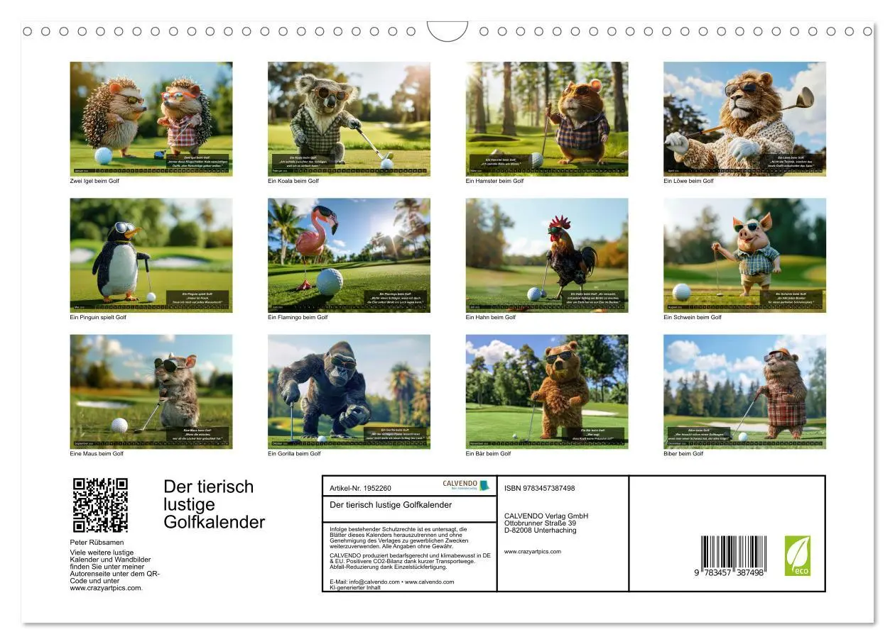 Bild: 9783457387498 | Der tierisch lustige Golfkalender (Wandkalender 2026 DIN A3 quer),...