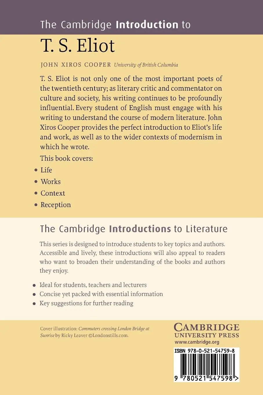 Rückseite: 9780521547598 | The Cambridge Introduction to T. S. Eliot | John Xiros Cooper | Buch