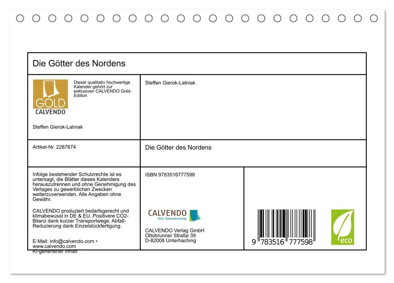 Bild: 9783516777598 | Die Götter des Nordens (Tischkalender 2027 DIN A5 quer), CALVENDO...