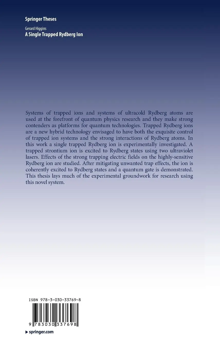 Rückseite: 9783030337698 | A Single Trapped Rydberg Ion | Gerard Higgins | Buch | xvii | Englisch