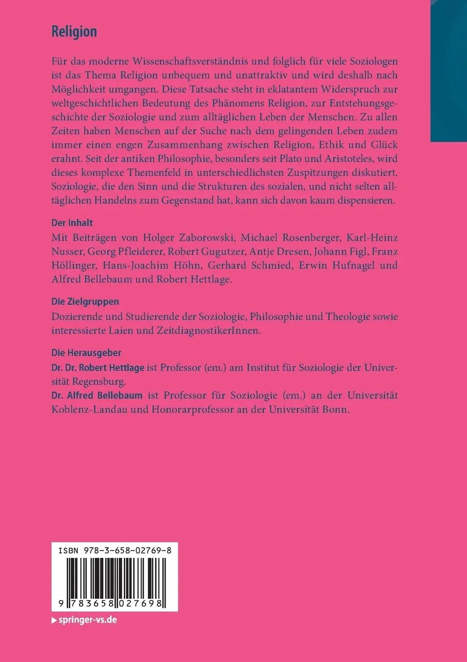 Rückseite: 9783658027698 | Religion | Spurensuche im Alltag | Robert Hettlage (u. a.) | Buch | vi