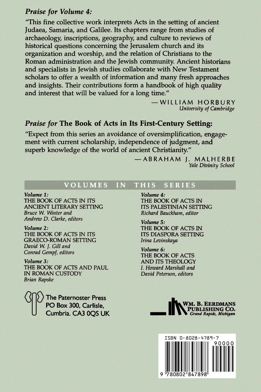 Rückseite: 9780802847898 | The Book of Acts in Its Palestinian Setting | Richard Bauckham | Buch