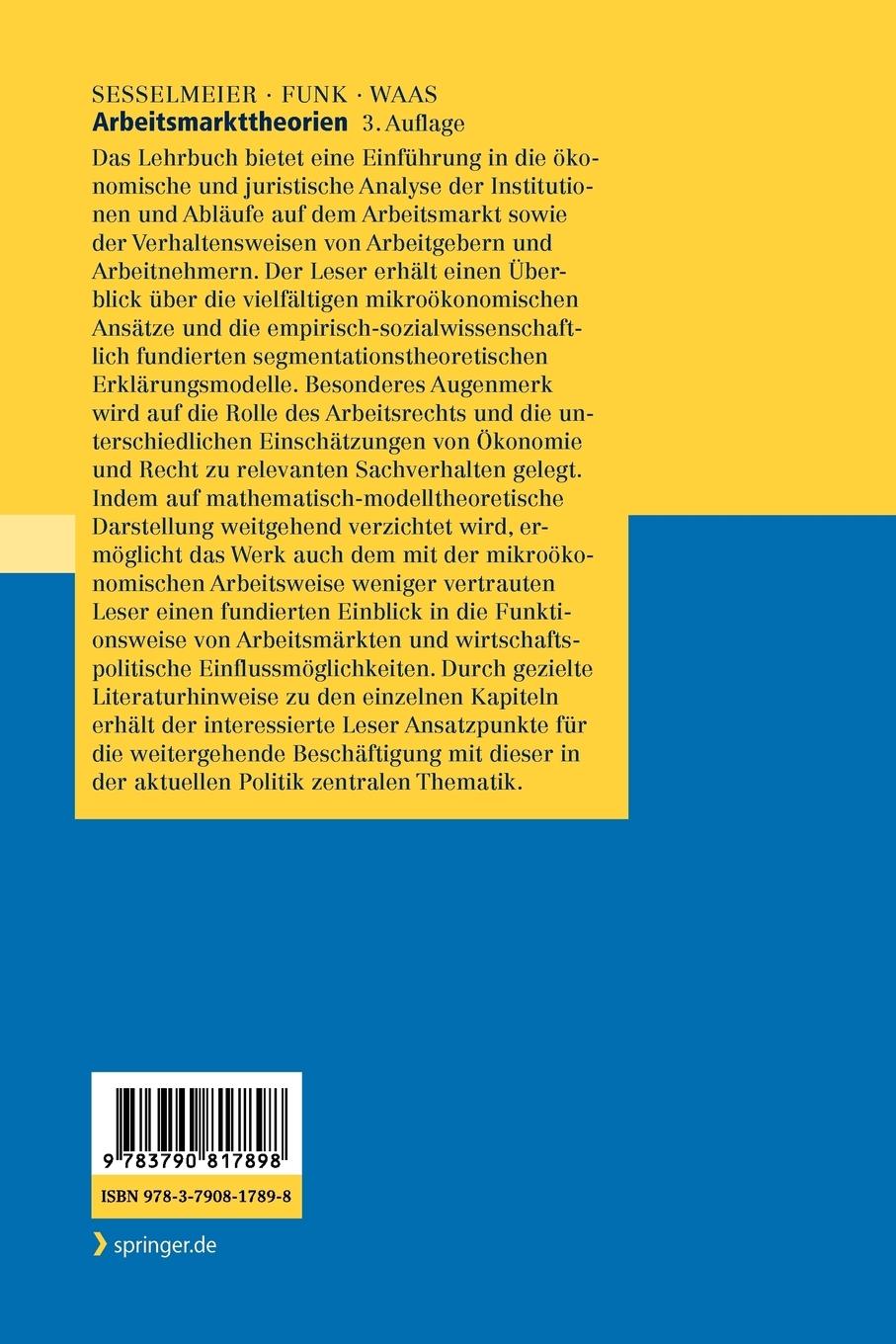 Rückseite: 9783790817898 | Arbeitsmarkttheorien | Eine ökonomisch-juristische Einführung | Buch