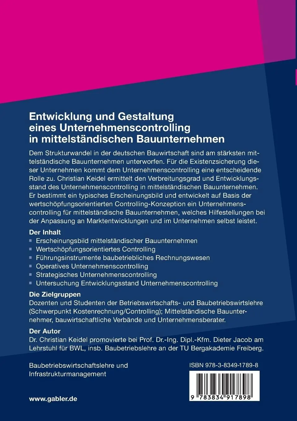 Rückseite: 9783834917898 | Entwicklung und Gestaltung eines Unternehmenscontrolling in...