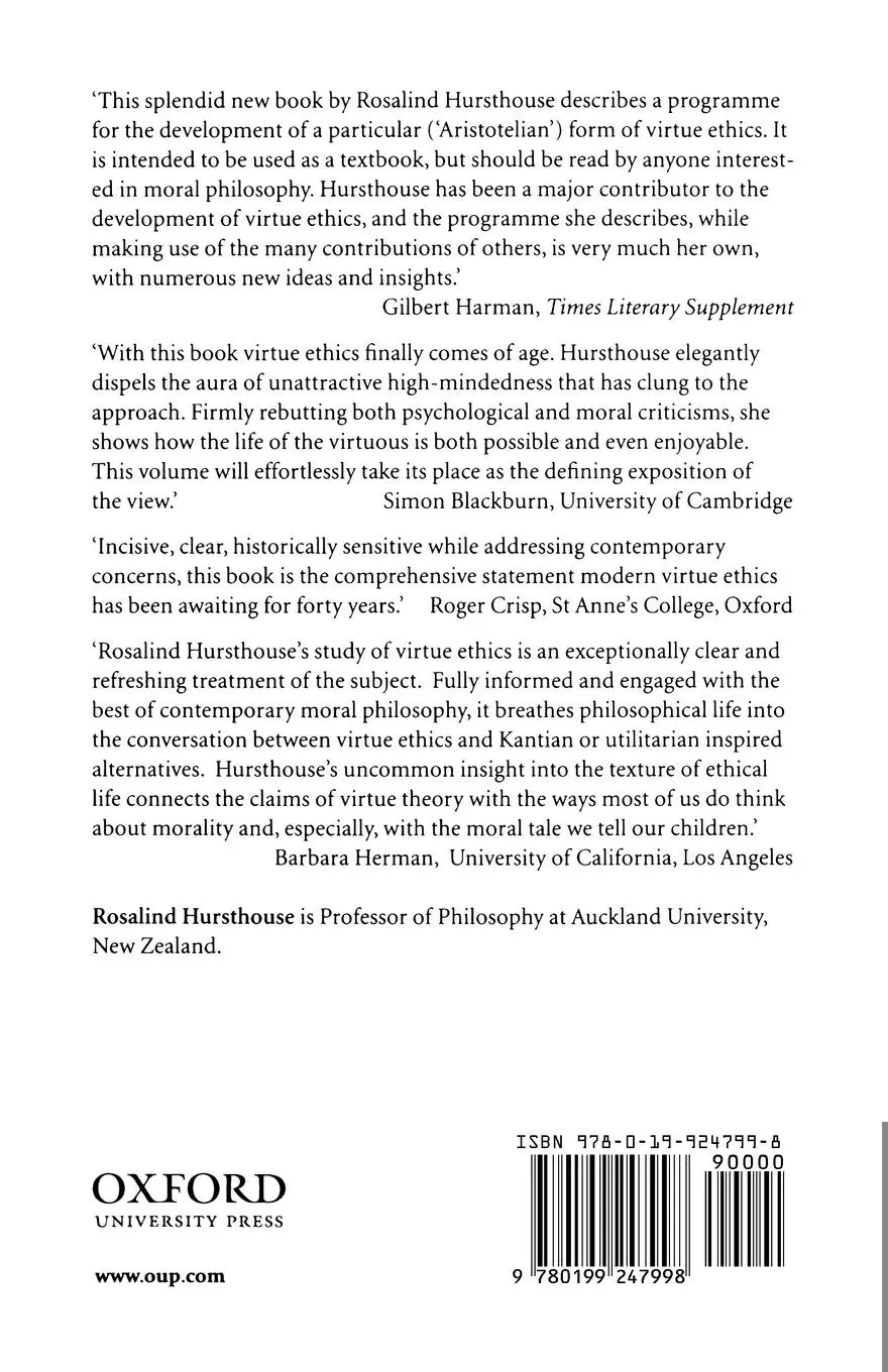 Rückseite: 9780199247998 | On Virtue Ethics | Rosalind Hursthouse | Taschenbuch | Englisch | 2001