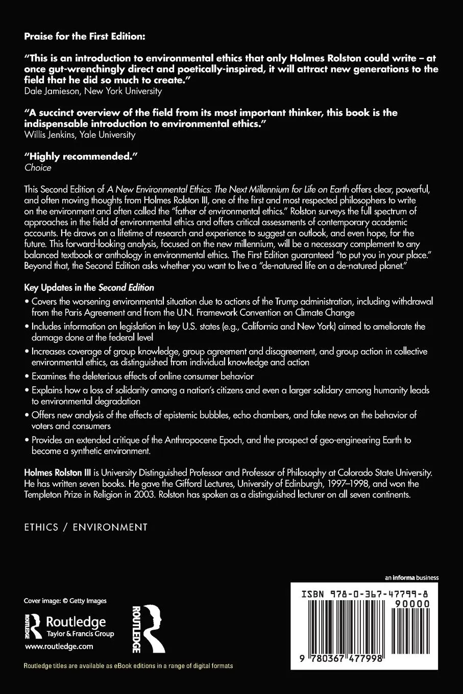 Rückseite: 9780367477998 | A New Environmental Ethics | The Next Millennium for Life on Earth