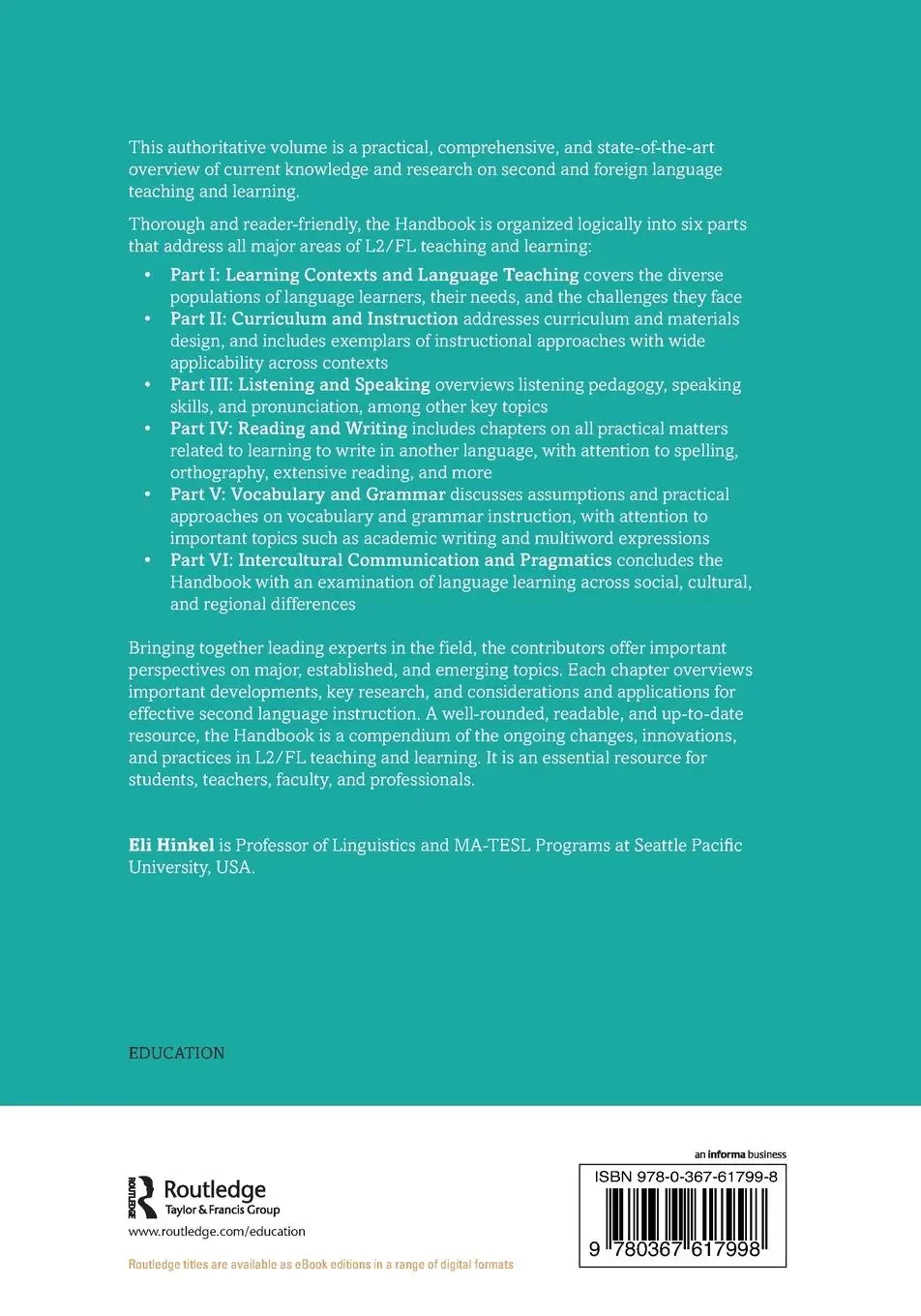 Rückseite: 9780367617998 | Handbook of Practical Second Language Teaching and Learning | Hinkel