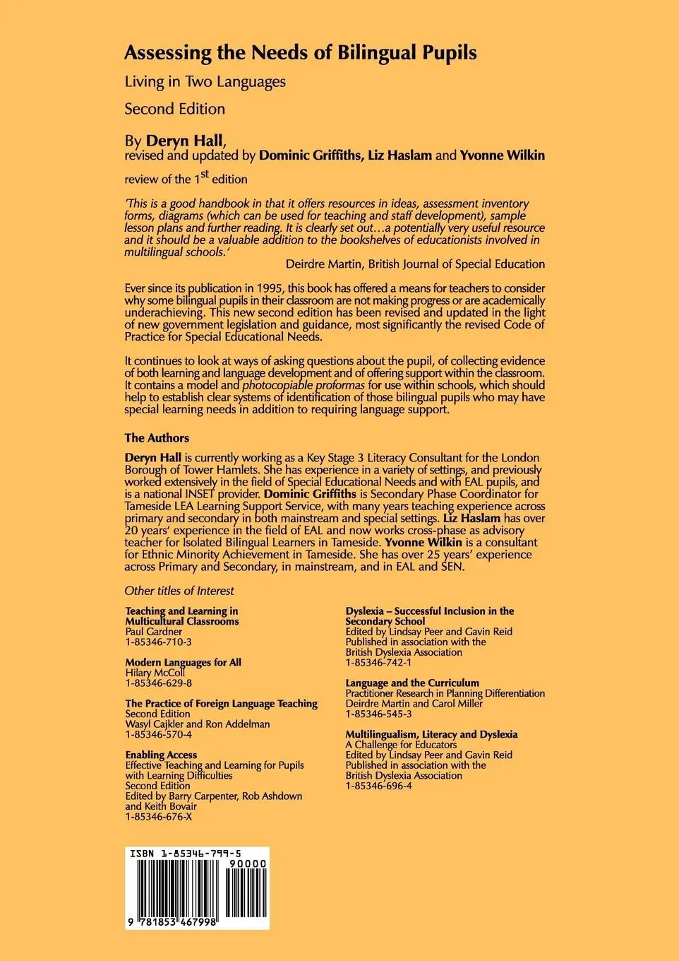 Rückseite: 9781853467998 | Assessing the Needs of Bilingual Pupils | Living in Two Languages
