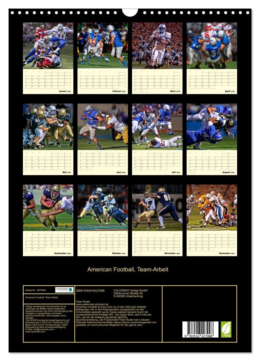 Bild: 9783516427998 | American Football, Team-Arbeit (Wandkalender 2026 DIN A3 hoch),...