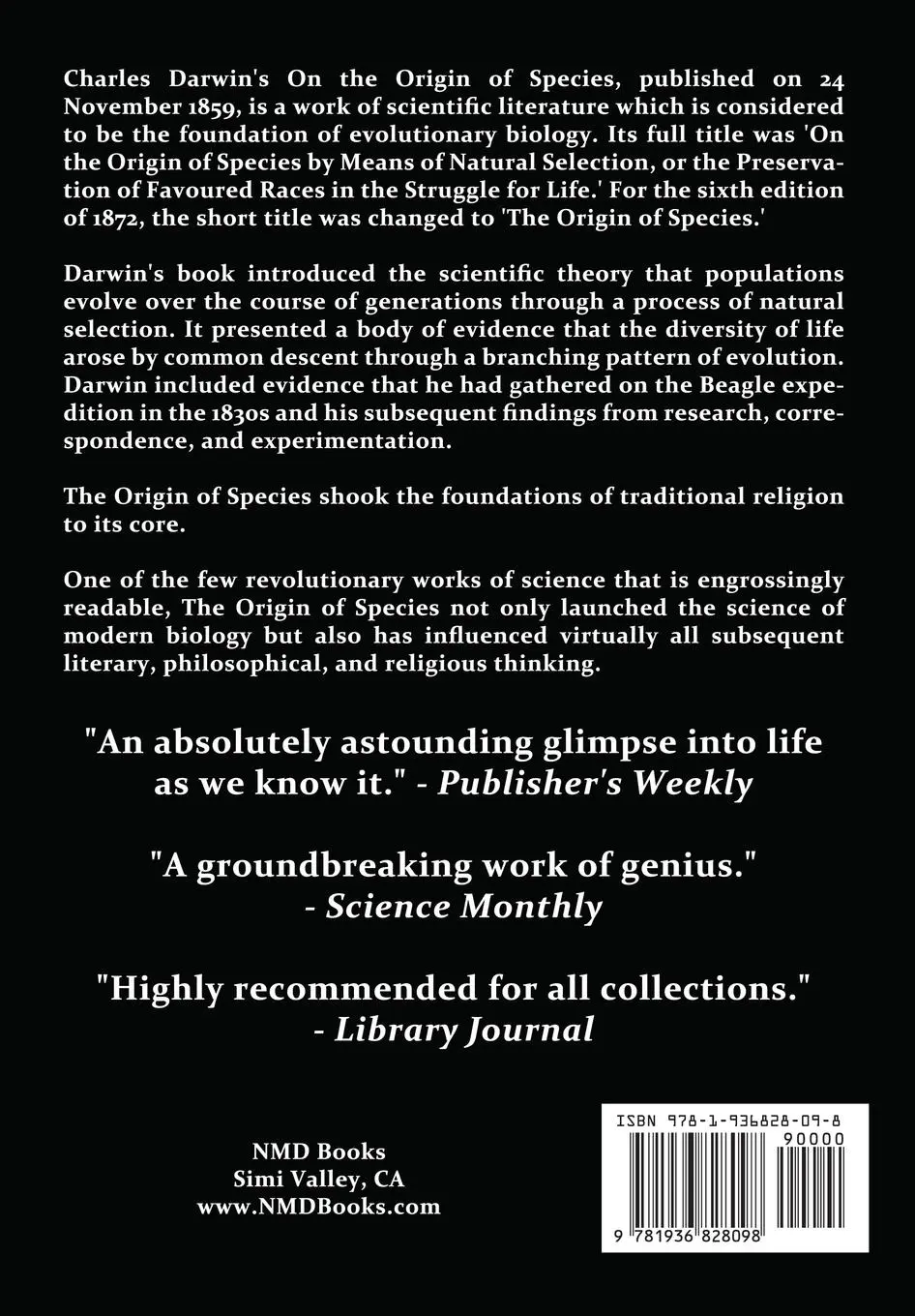 Rückseite: 9781936828098 | The Origin of Species | Charles Darwin | Taschenbuch | Englisch | 2011