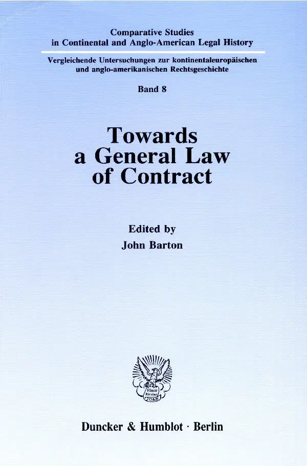 Cover: 9783428068098 | Towards a General Law of Contract. | John Barton | Taschenbuch | 1990