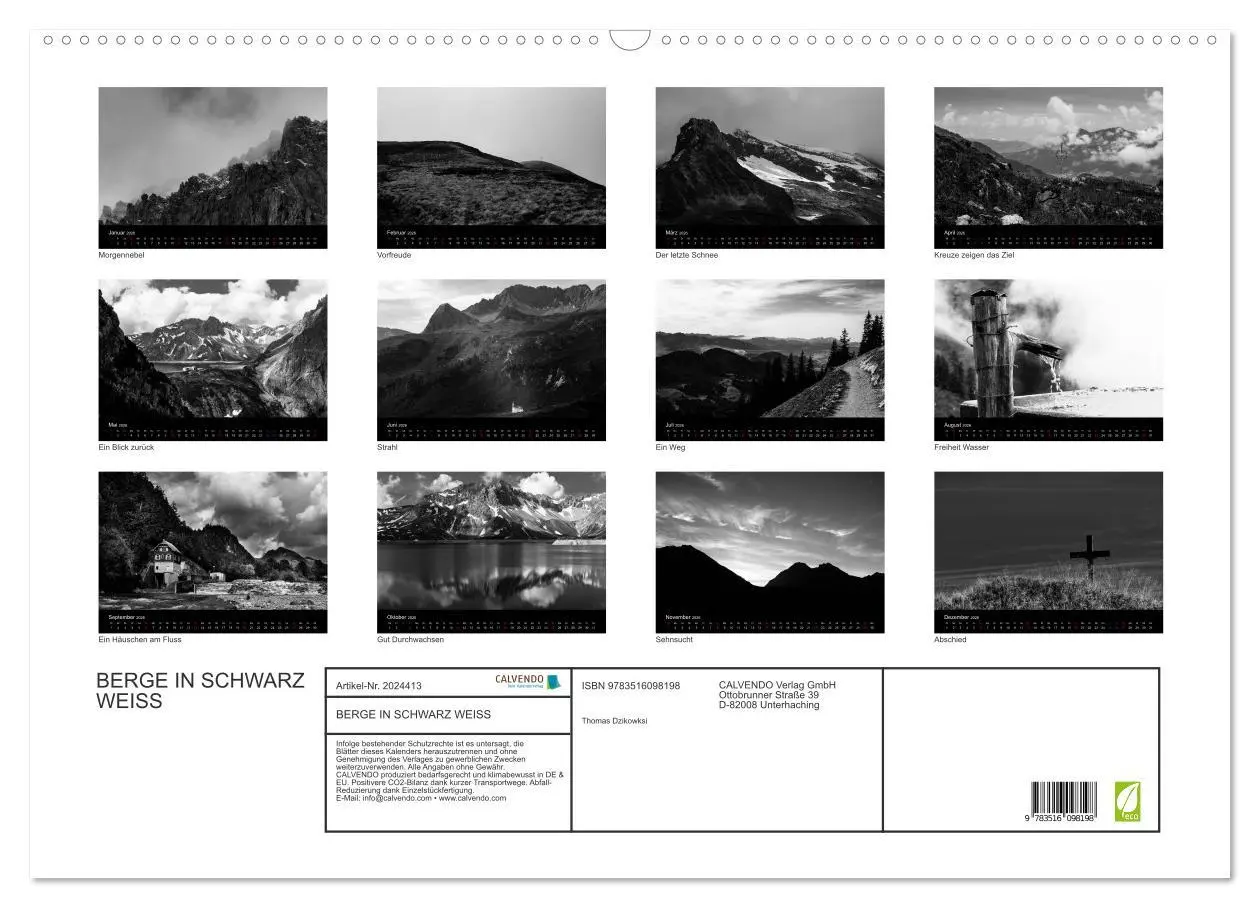 Bild: 9783516098198 | BERGE IN SCHWARZ WEISS (Wandkalender 2026 DIN A2 quer), CALVENDO...
