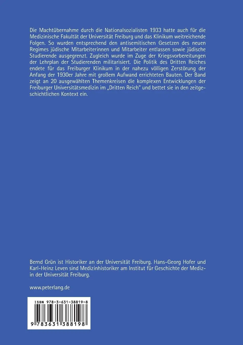Rückseite: 9783631388198 | Medizin und Nationalsozialismus | Bernd Grün (u. a.) | Taschenbuch