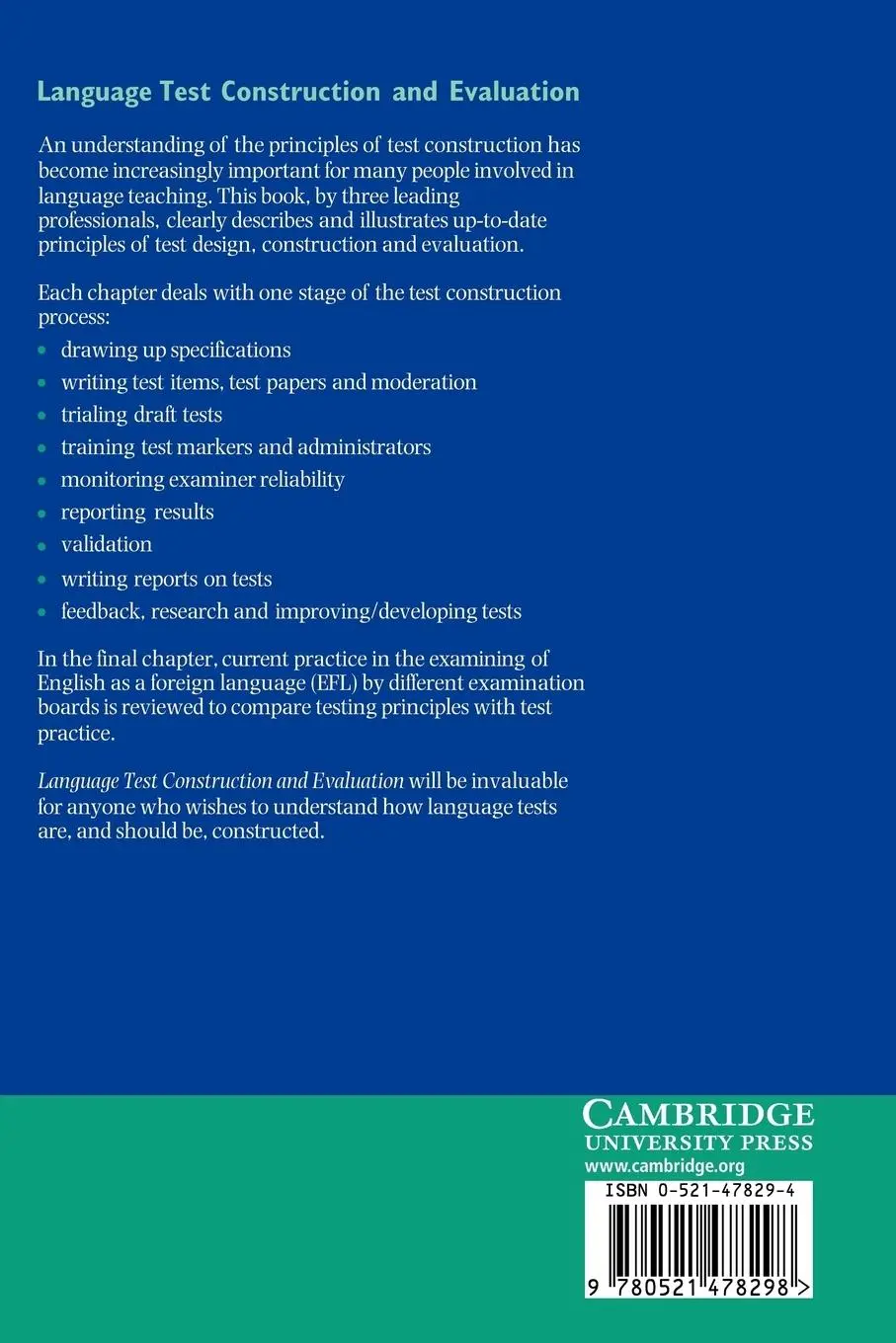 Rückseite: 9780521478298 | Language Test Construction and Evaluation | Alderson (u. a.) | Buch