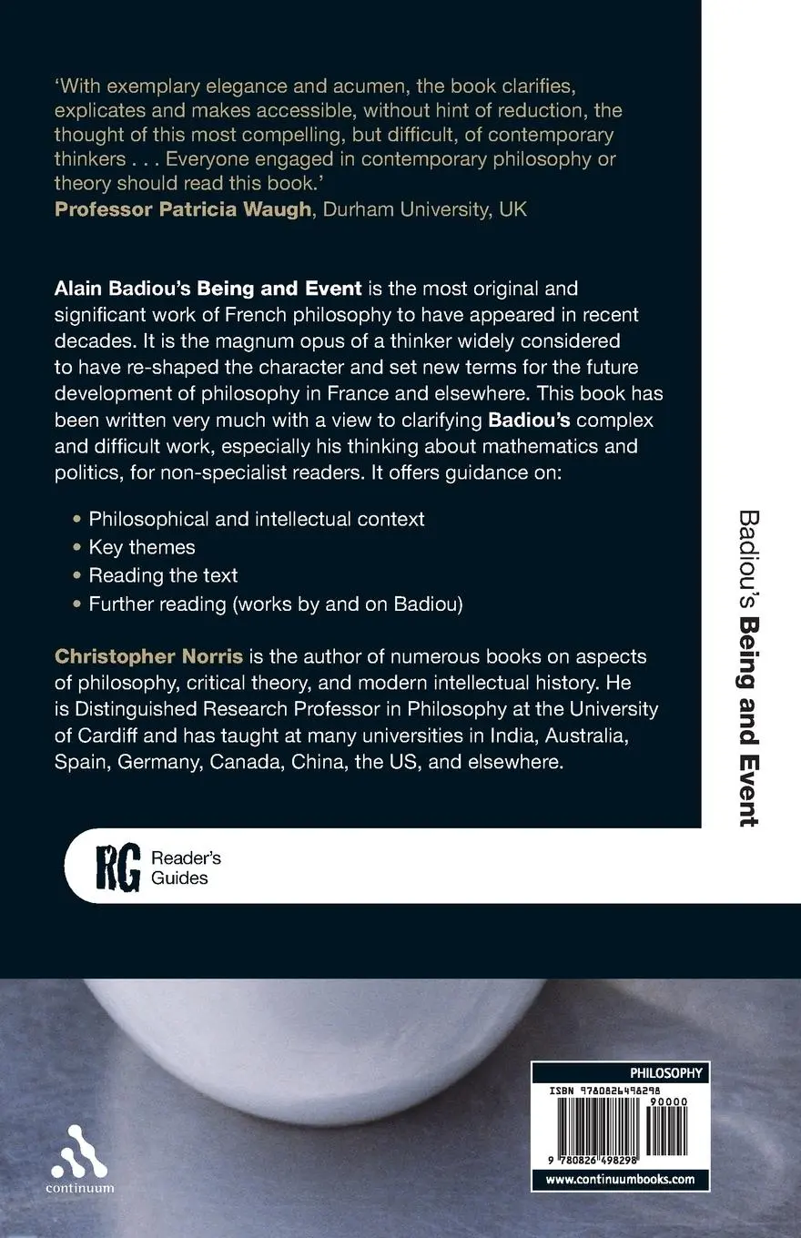 Rückseite: 9780826498298 | Badiou's Being and Event | A Reader's Guide | Christopher Norris