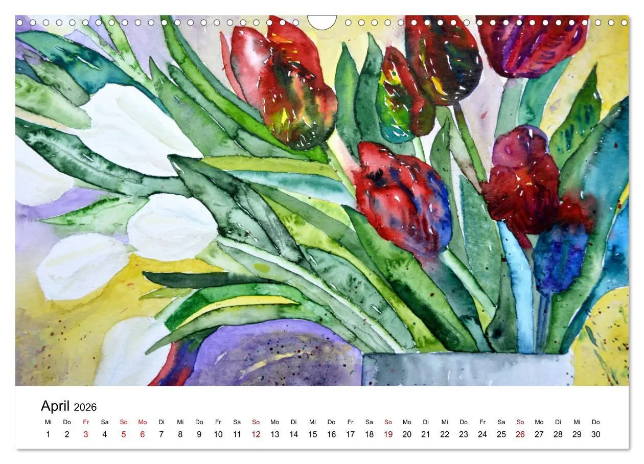 Bild: 9783457438398 | Blumen-Aquarelle (Wandkalender 2026 DIN A3 quer), CALVENDO...