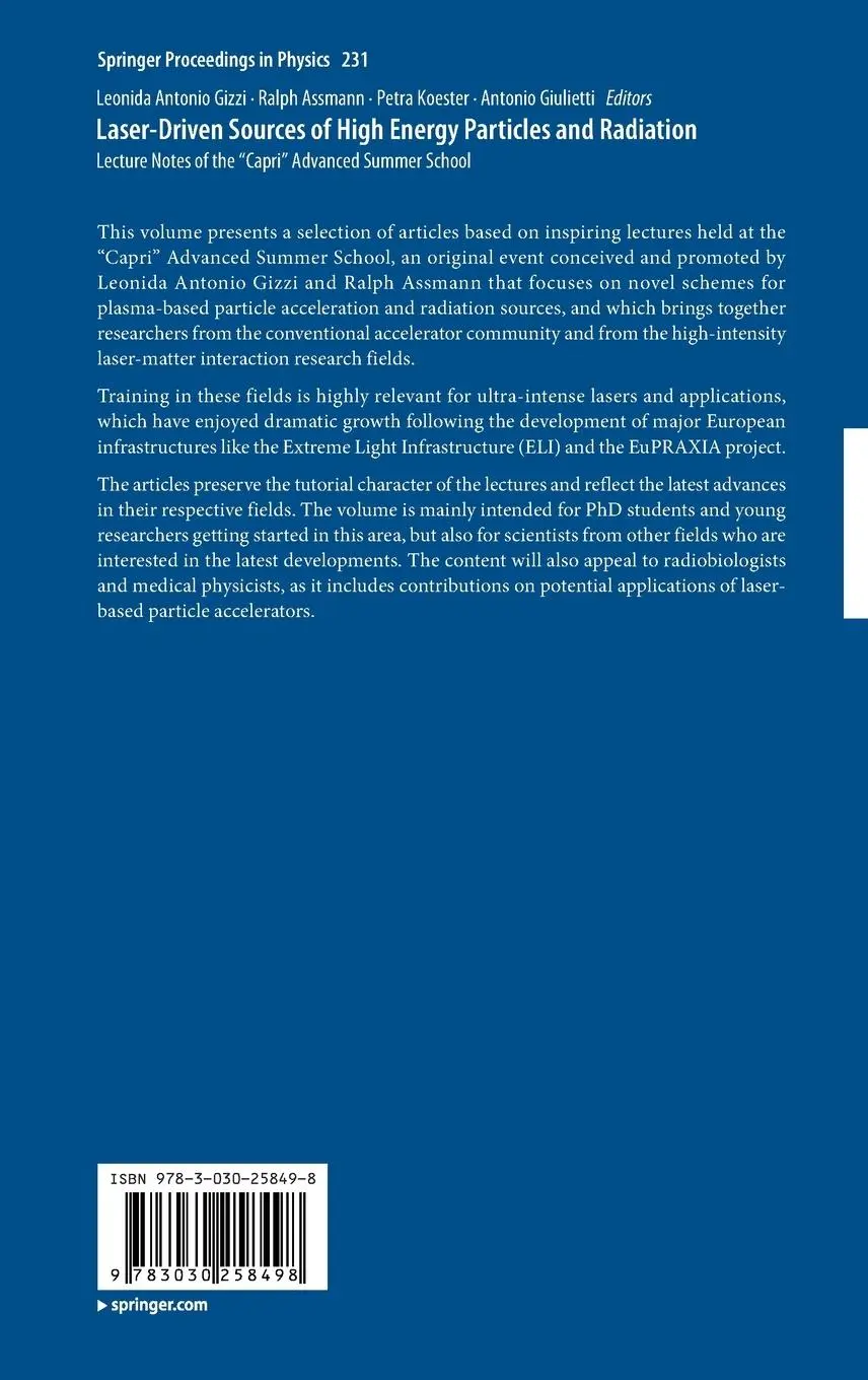 Rückseite: 9783030258498 | Laser-Driven Sources of High Energy Particles and Radiation | Buch