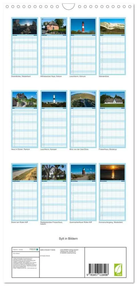 Bild: 9783457118498 | Familienplaner 2025 - Sylt in Bildern mit 5 Spalten (Wandkalender,...