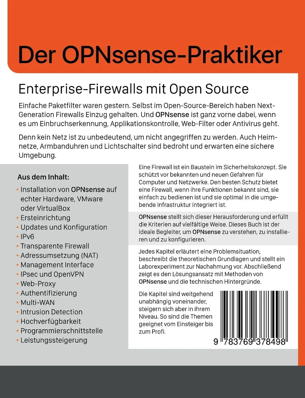 Rückseite: 9783769378498 | Der OPNsense-Praktiker | Enterprise-Firewalls mit Open Source | Buch
