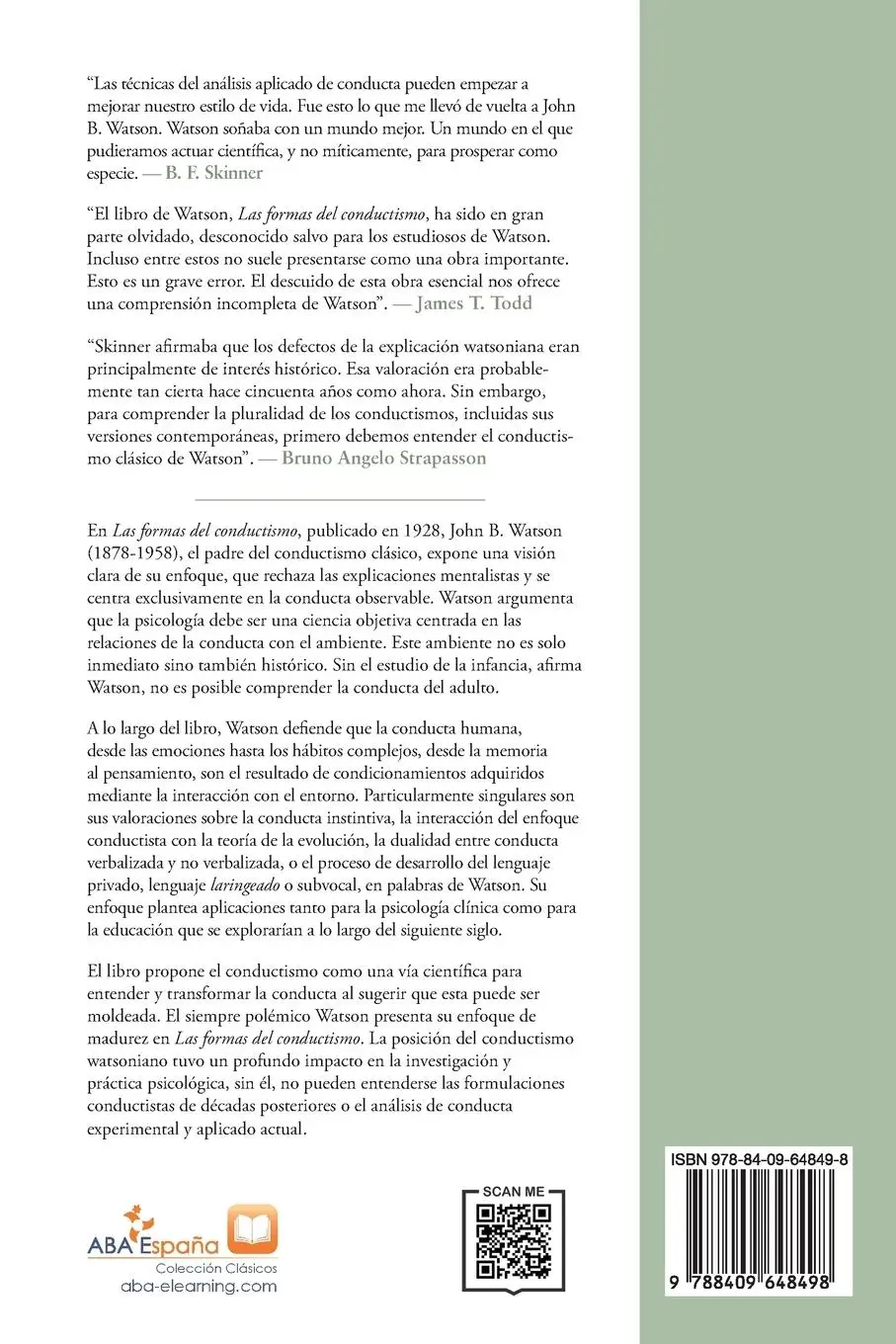 Rückseite: 9788409648498 | Las Formas del Conductismo | John B. Watson | Taschenbuch | Spanisch