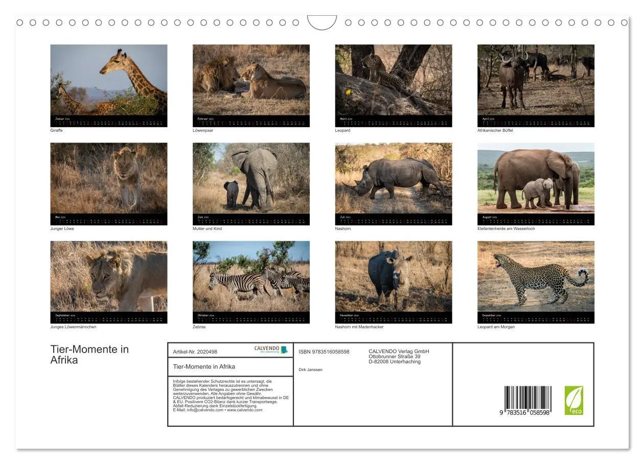 Bild: 9783516058598 | Tier-Momente in Afrika (Wandkalender 2026 DIN A3 quer), CALVENDO...