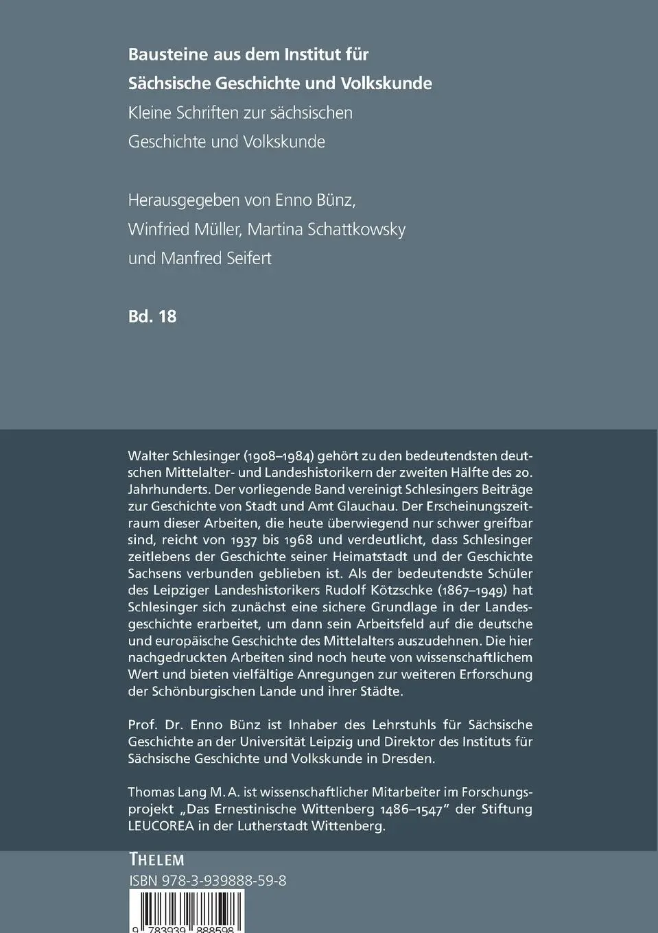 Rückseite: 9783939888598 | Beiträge zur Geschichte der Stadt Glauchau | Walter Schlesinger | Buch