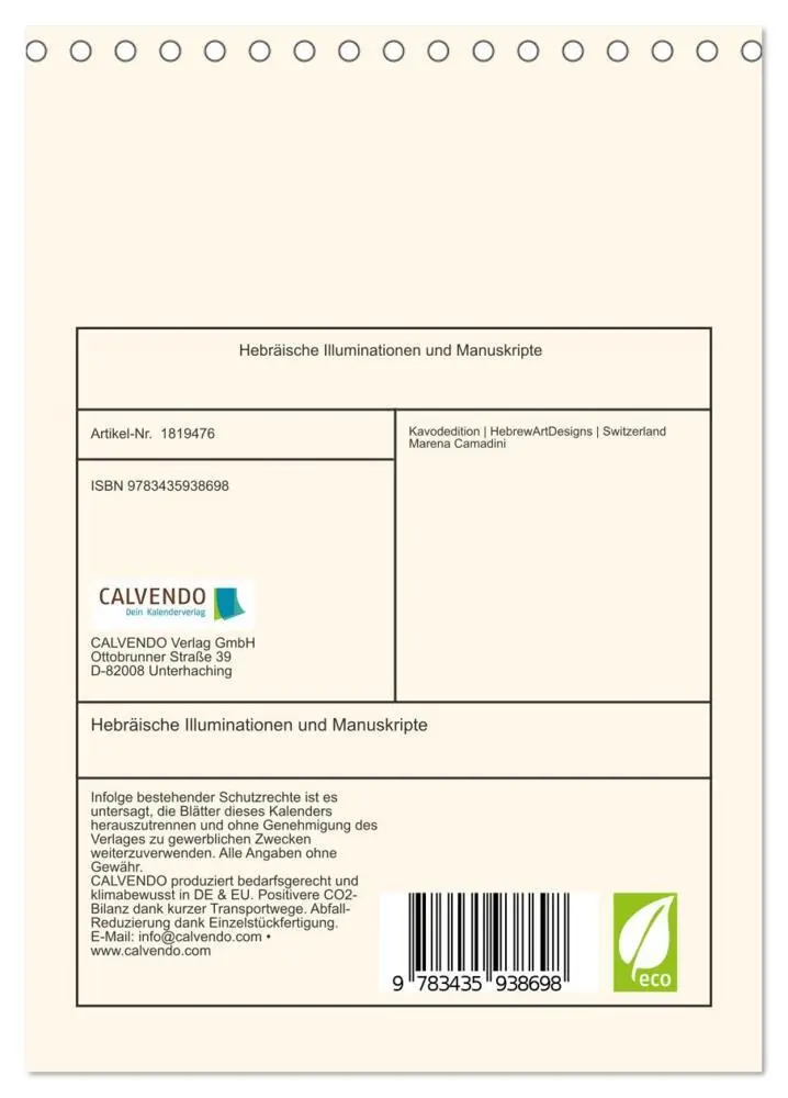 Bild: 9783435938698 | Hebräische Illuminationen und Manuskripte (Tischkalender 2025 DIN...